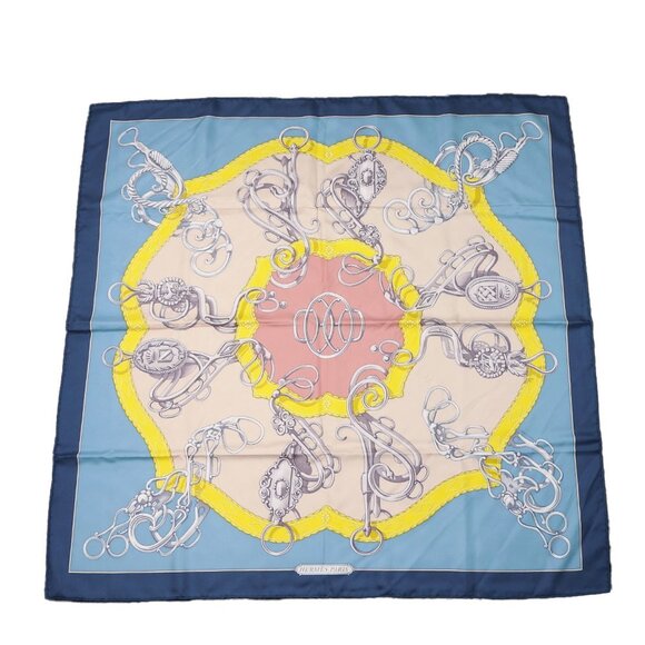 HERMES Authentic Blue Silk Scarf